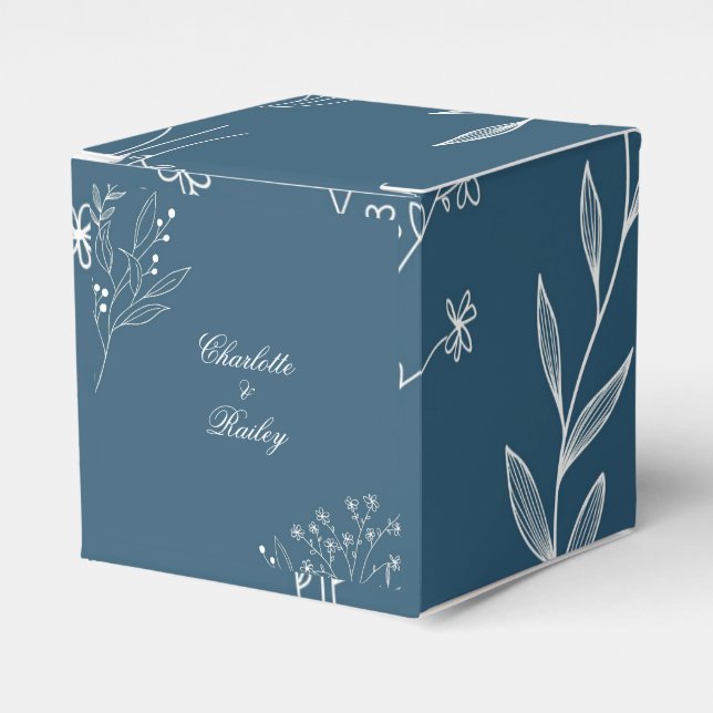 Navy Corner Floral Boho Wedding Favour Box (Front Side)