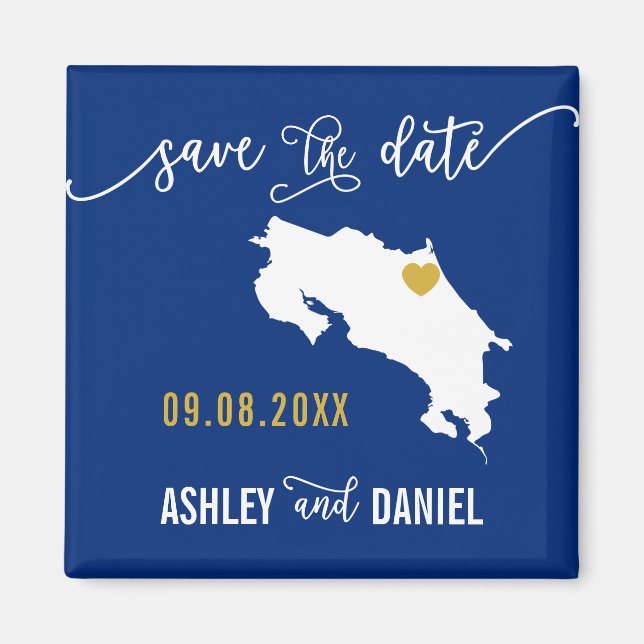 Navy Costa Rica Wedding Save the Date Map Magnet (Front)