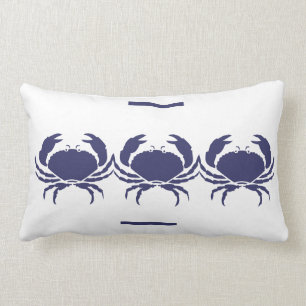 navy  CRABS white  PILLOW coastal life