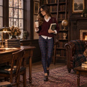Navy, Cranberry, and Ivory Scottish Heritage Plaid Leggings