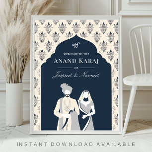 Navy Cream Anand Karaj Sikh Wedding Welcome Sign