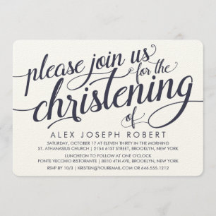 Navy & Cream Calligraphy Christening Invitations