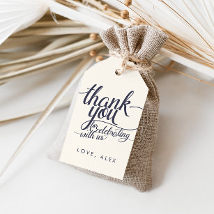 Navy & Cream Calligraphy Thank You Favor Tags