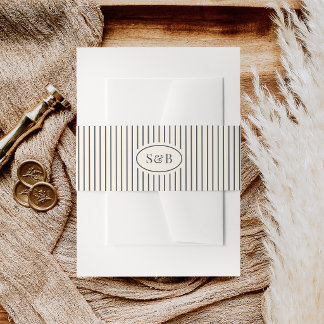 Navy & Cream Classic Pinstripe Wedding Monogram Invitation Belly Band