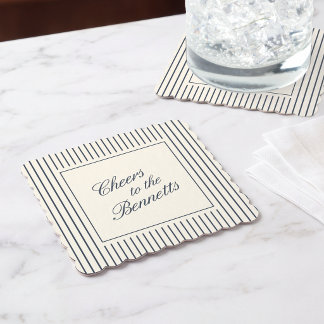 Navy & Cream Classic Script Wedding Paper Coaster