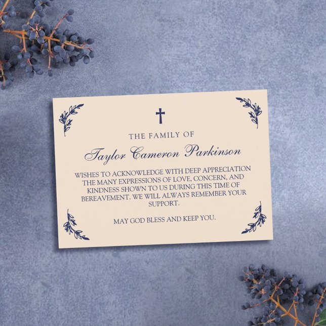 Navy & Cream Cross Greenery Bereavement Thank You (Creator Uploaded)