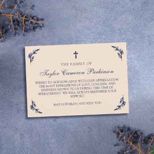 Navy & Cream Cross Greenery Bereavement Thank You Card