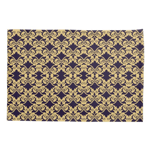 Navy Cream Damask Bows Reversible Pillowcase (Back)