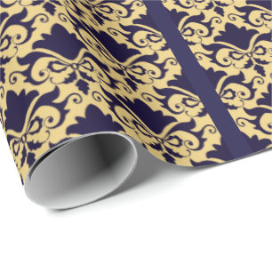 Navy Cream Damask Bows Wrapping Paper
