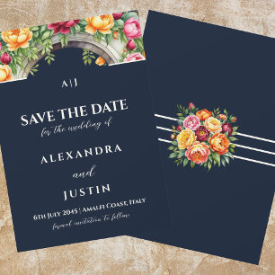 Navy Cream Floral Arch Wedding Save the Date Invitation