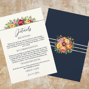 Navy Cream Floral Wedding Details Enclosure Card