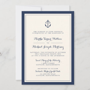 Navy & Cream Monogram Anchor Wedding Invitation