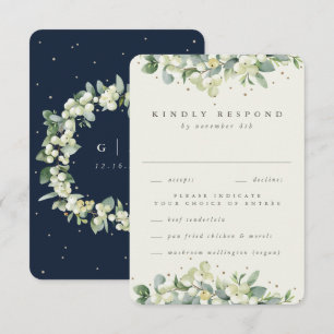 Navy/Cream Snowberry+Eucalyptus Edged Wedding RSVP Card