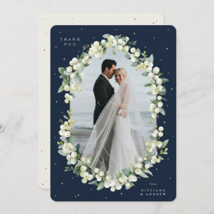 Navy/Cream Snowberry+Eucalyptus Wedding Photo Thank You Card