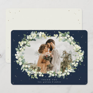 Navy/Cream Snowberry+Eucalyptus Wedding Photo Thank You Card