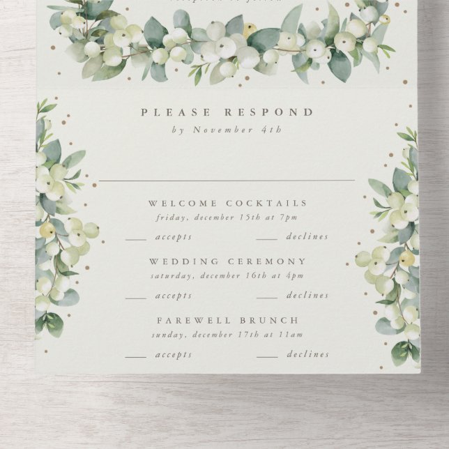 Navy/Cream Snowberry+Eucalyptus Winter Wedding All In One Invitation (Inside Bottom)