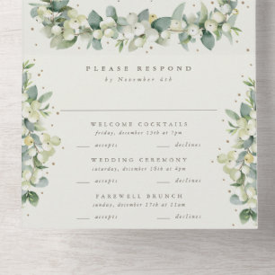 Navy/Cream Snowberry+Eucalyptus Winter Wedding All In One Invitation