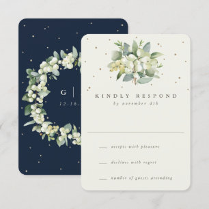 Navy/Cream Snowberry+Eucalyptus Winter Wedding RSVP Card