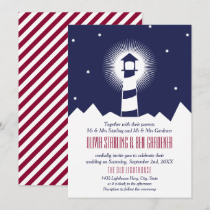 Navy & Crimson   Lighthouse Wedding Invitation