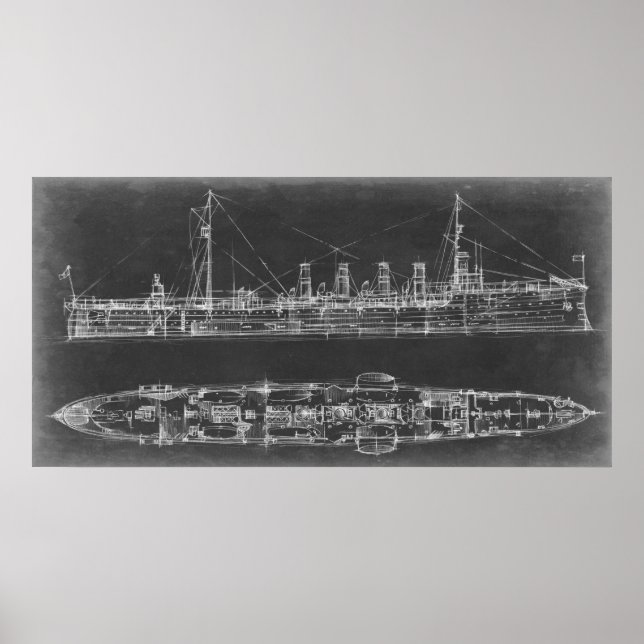 Navy Cruiser Blueprint Poster (Front)