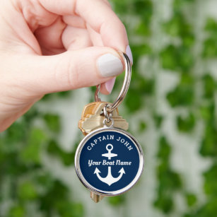 Navy Custom Captain and Boat Name Anchor Key Ring