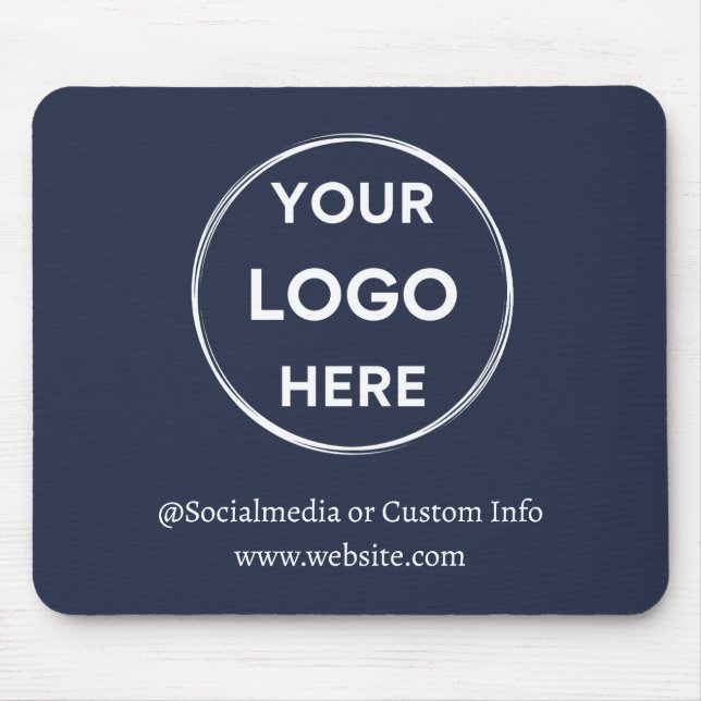 Navy Custom Logo Modern Minimalist Business Staff Mouse Mat (Front)