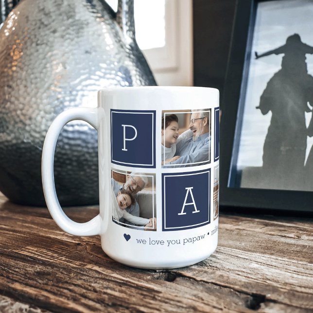 Navy | Custom Papaw 5 Photo Colorblock Collage Coffee Mug (Creator Uploaded)