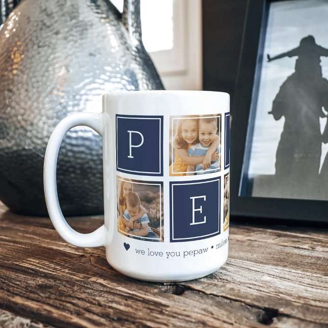 Navy | Custom Pepaw 5 Photo Colorblock Collage Coffee Mug (Creator Uploaded)