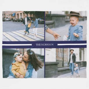 Navy Custom Photo Collage Family Name Personalised Fleece Blanket
