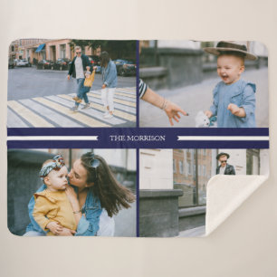 Navy Custom Photo Collage Family Name Personalised Sherpa Blanket
