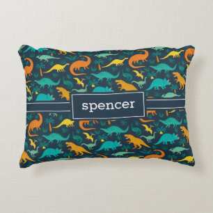 Navy   Cute Colourful Dinosaur Pattern Kids Name Decorative Cushion
