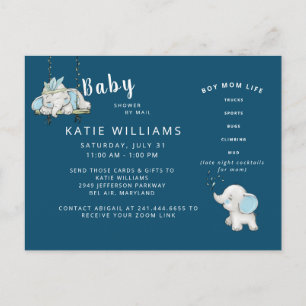  Navy Cute Funny Boy Mum Life Baby Shower by Mail Announcement Postcard