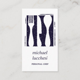Navy Cutlery Chef Catering Bakery Restaurant Business Card