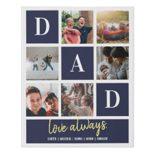 Navy Dad Colorblock Six Photo Collage Personalised Faux Canvas Print