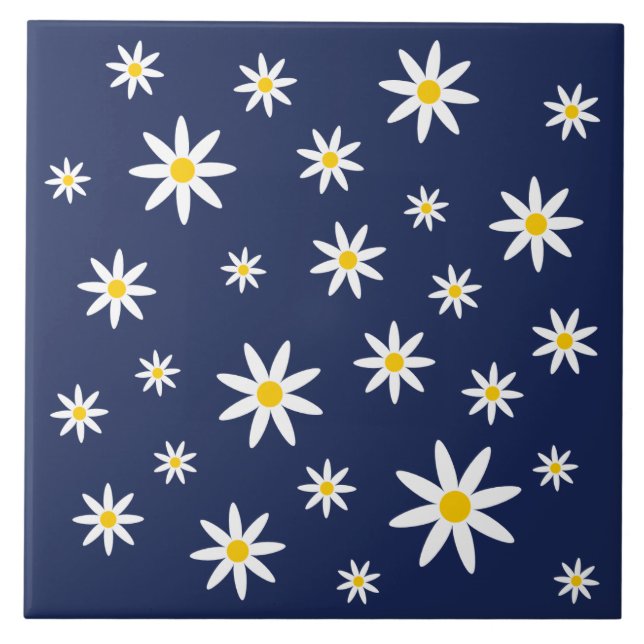 Navy Daisy Ceramic Tile (Front)