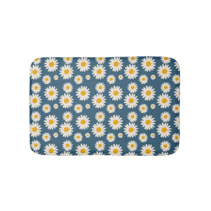 Navy Daisy Floral Bohemian Botanical Pattern Bath Mat