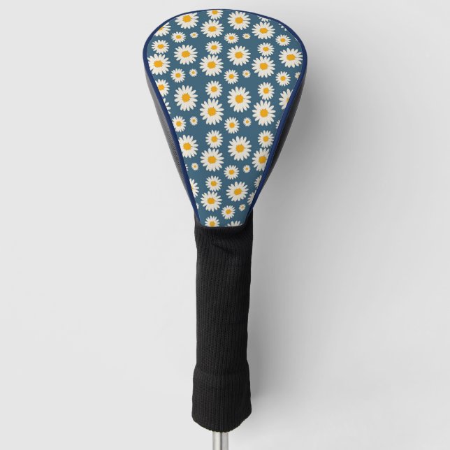 Navy Daisy Floral Bohemian Botanical Pattern Golf Head Cover (Front)