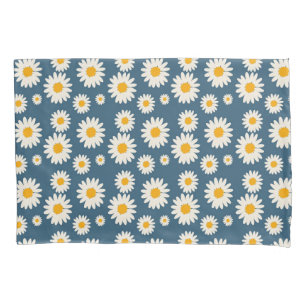 Navy Daisy Floral Bohemian Botanical Pattern Pillowcase