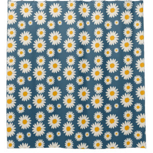 Navy Daisy Floral Bohemian Botanical Pattern Shower Curtain