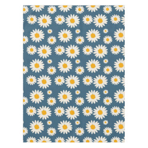 Navy Daisy Floral Bohemian Botanical Pattern Tablecloth