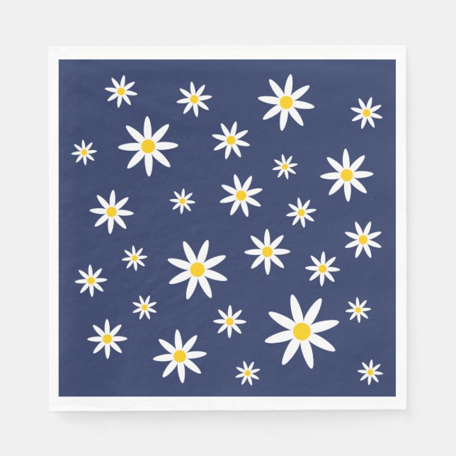 Navy Daisy Paper Napkins (Front)