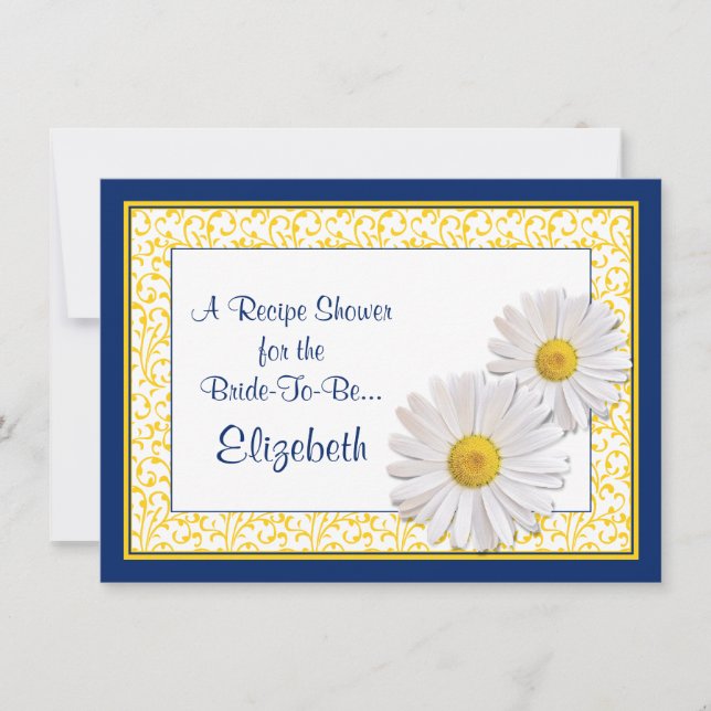 Navy Daisy Recipe Theme Bridal Shower Invitation (Front)