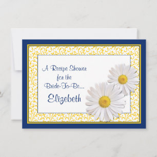 Navy Daisy Recipe Theme Bridal Shower Invitation