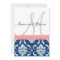 Navy Damask Coral Monogram Wedding Invitations