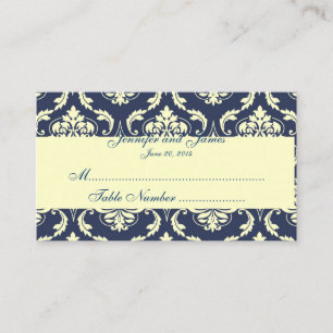 Navy Damask Cream Wedding Place Card