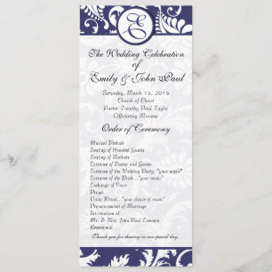 Navy Damask Swirls Wedding Program Programme