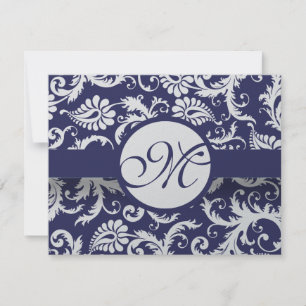 Navy Damask Swirls Wedding Response Card RSVP