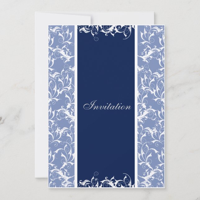 navy Damask  wedding invitation (Front)