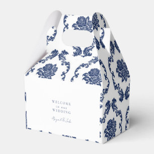 Navy Damask Wedding Welcome Favor Box