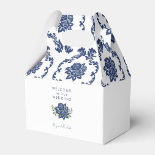 Navy Damask Wedding Welcome Favour Box